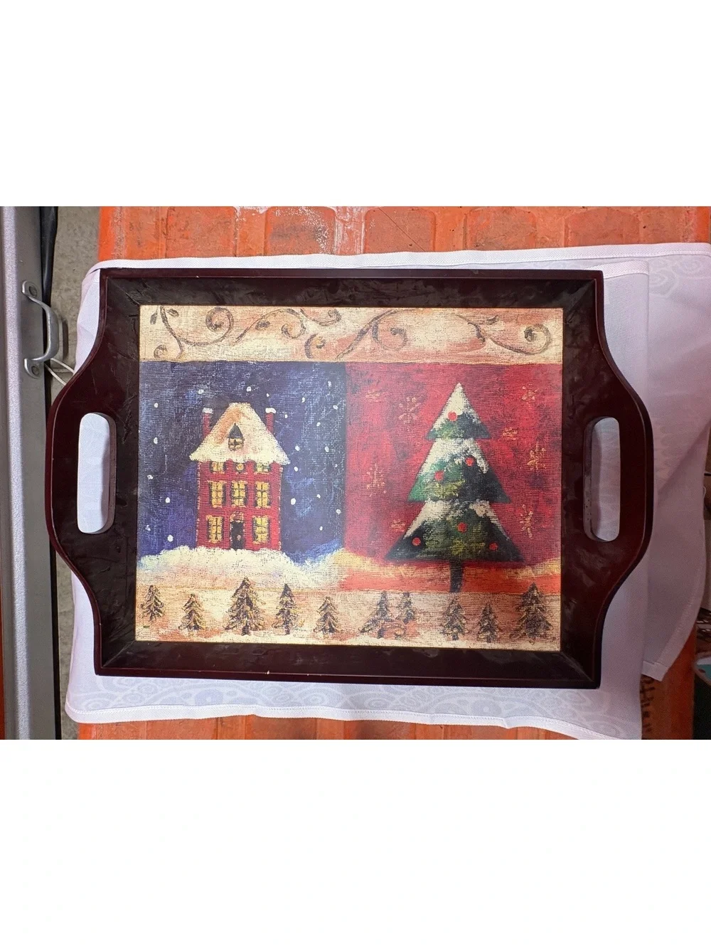 Decorative Christmas Themed Serving Tray with Handles